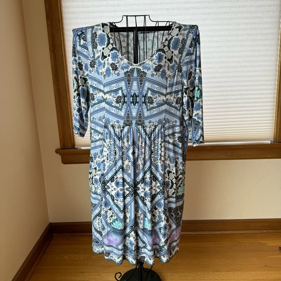 J.Jill blue pattern dress Women’s L rayon & spandex - Picture 3 of 9
